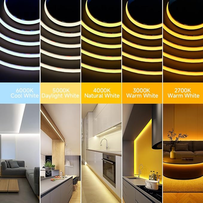 BTF-LIGHTING FCOB COB LED Strip Warm White 3000K IP65, UL Listed 480LED/m High Density Uniform Light, 16.4FT DC12V CRI90+ 8mm Width Tape Light for Home Indoor DIY Lighting(No Adapter & Controller)