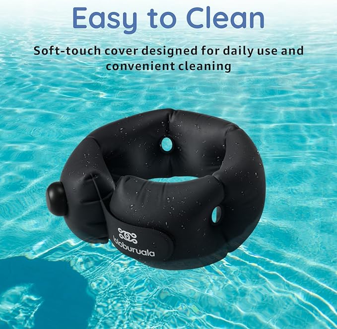 Inflatable Neck Pillow, Portable Travel Neck Pillow Airplane, Storable Black Neck Pillows Travel with Washable Cover, Adjustable Air-Fill Support