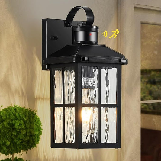 Motion Sensor Porch Light Dusk to Dawn Outdoor Wall Light | Exterior Lighting Fixtures Modern Outside Wall Mount Coach Lamp for House Garage Patio Front Door(Black)