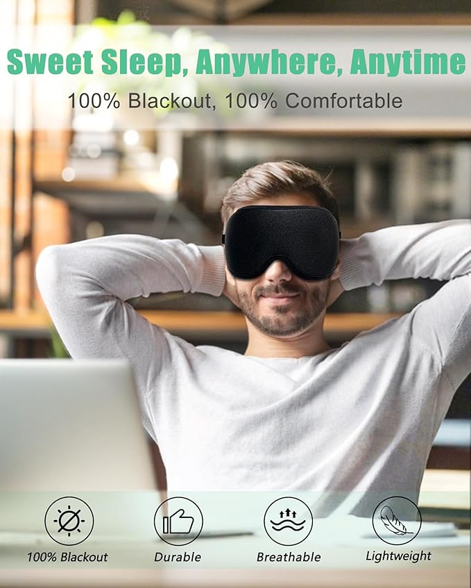 BeeVines 2 Pack 3D Contoured Sleep Mask Sleeping Eye Masks for Lash Extensions, Night Molded Mask with Adjustable Strap, 100% Block Light Eye Shade Cover for Traveling Yoga Nap