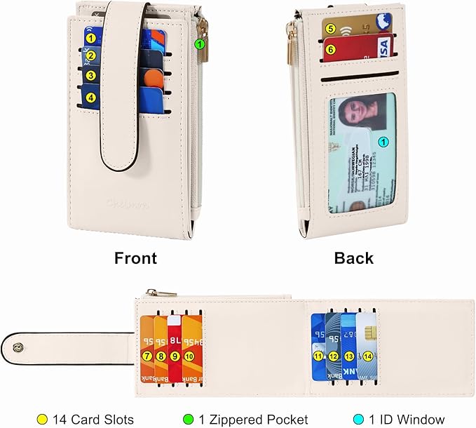 Chelmon Womens Wallet Slim RFID Blocking Bifold Multi Card Case Wallet with Zipper Pocket (Beige)
