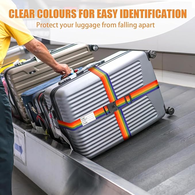BILIONE Luggage Straps Adjustable Suitcase Belt, Lockable Against Accidental Opening, Easy to Identify Travel Accessories, Add a Bag Connector Holds Suitcase Together (4, Lucky Purple)