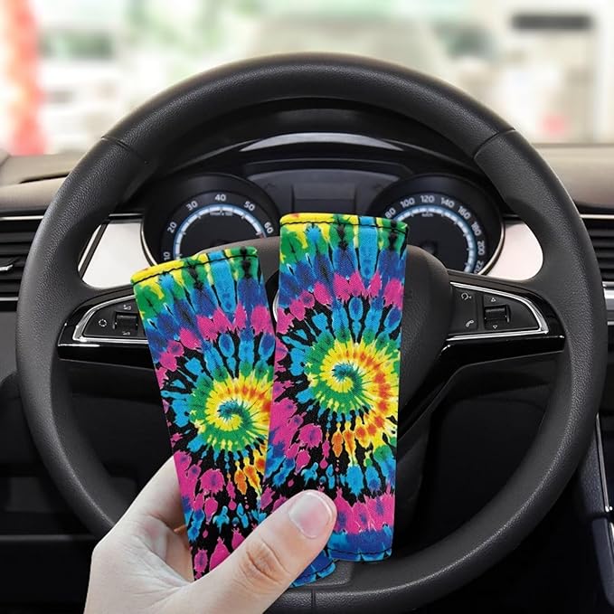 BIGCARJOB Hippie Tie Dye Print Luggage Handle Wrap Set for Women Girls Travel Suitcase Handle Sleeve Cover Universal Identifier Travel Bag Wraps Washable Luggage Tags
