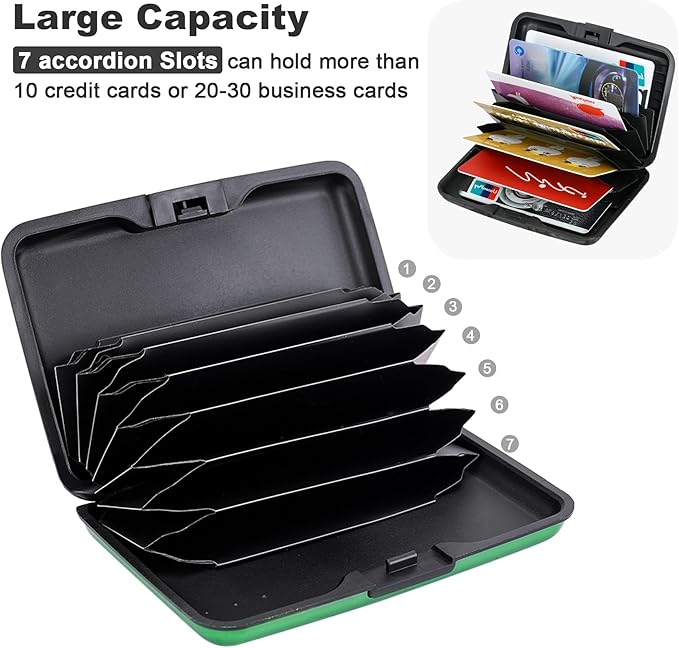 ELFISH Mini RFID Aluminum Wallet Credit Cards Holder Business Card Case Metal ID Case for Men Women (Green)