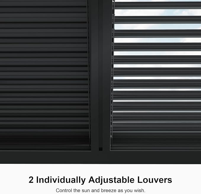 PURPLE LEAF Louvered Pergola 94AS 10' x 16' Aluminum Wind Resistant Gray | Two Adjustable Louvered Roofs For Shade Control, 53Mph Wind Resistant, Reinforced 5.12-Inch Beams, Multiple Size Options