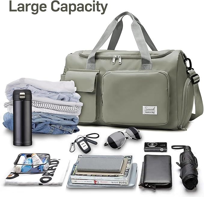 Sports Gym Duffel Bag with Shoes Compartment and Dry Wet Separated Pocket for Men and Women - Overnight Weekender Training Handbag Yoga Bag - Dark Gray