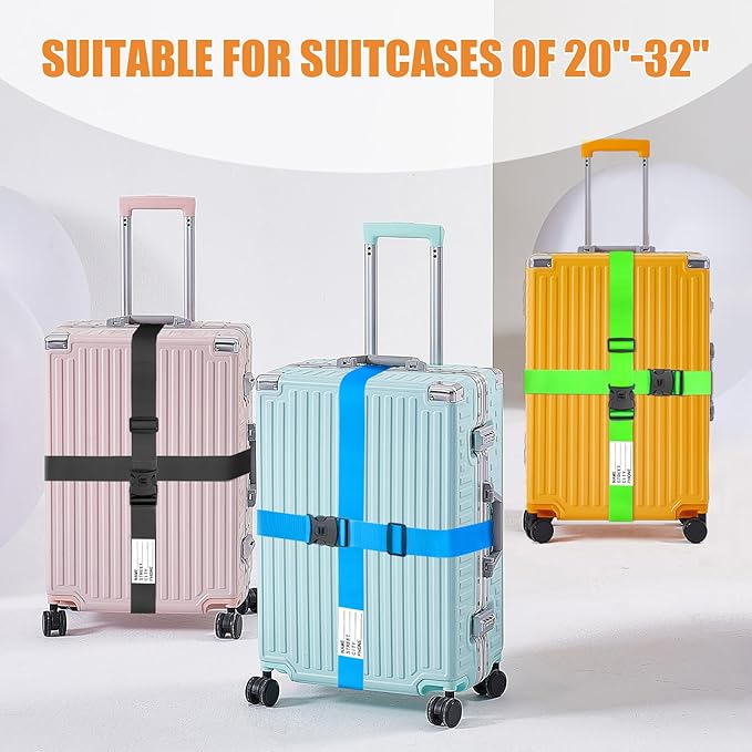 BILIONE Luggage Straps Adjustable Suitcase Belt, Lockable Against Accidental Opening, Easy to Identify Travel Accessories, Add a Bag Connector Holds Suitcase Together (4, Blue+Orange+Rose Pink+Green)
