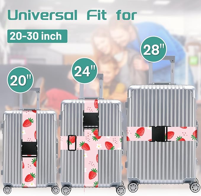 Slohif Luggage Straps for Suitcases Travel Belt Accessories Luggage Connector Identifiers 2 Pack Over Handle with Buckle Unique Nylon Adjustable Strap for Sleeping Bag Car Seat Lovely Strawberry