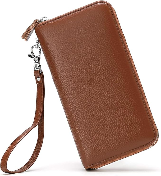 Moflycom Womens Wallet RFID Blocking Genuine Leather Zip Around Wallet Clutch Wristlet Travel Long Purse for Women