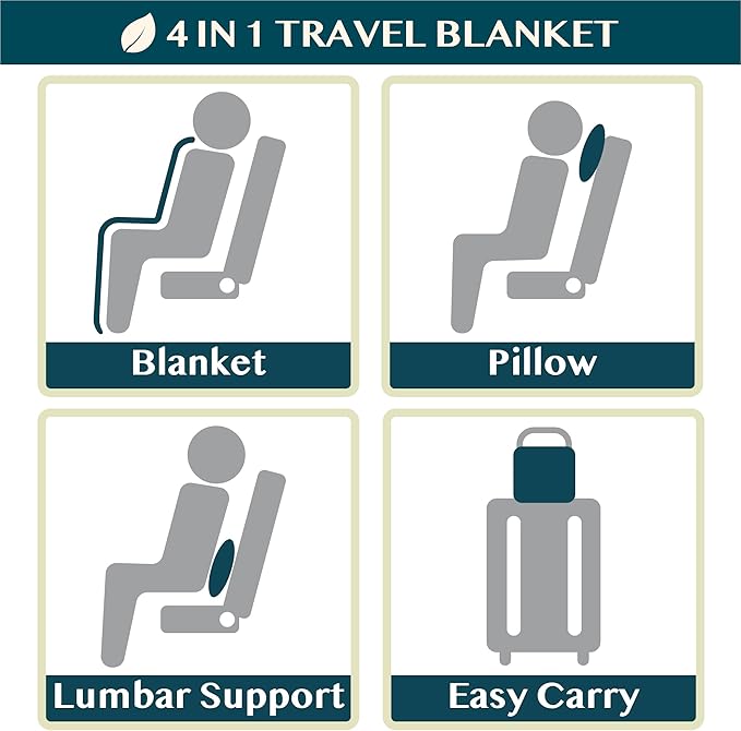 PAVILIA Travel Blanket Pillow, Soft Airplane Blanket 2-in-1 Combo Set, Plane Blanket Compact Packable, Flight Essentials Car Pillow, Travelers Gifts Accessories, Luggage Backpack Strap, 60x43 Green