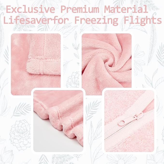 Travel Blanket Pillow, Premium 2 in 1 Flannel Airplane Blanket Compact for Travel,Office, Home,Travel Essentials Accessories for Plane and Car,Compact Office Blanket (Pink)