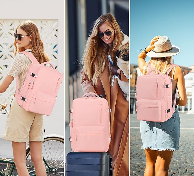 Bagsure Travel Backpack, 42L Carry on Luggage, Flight Approved Expandable Backpack, Laptop Backpack (Pink(Without 4 Packing Cubes))