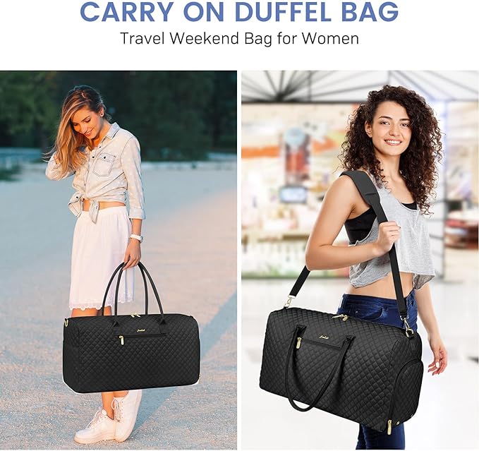 Women Weekender Travel Duffle Bag: Travel Duffel Overnight Bags with Shoe Compartment Large Carry on Tote with Toiletry Bag Weekend Traveling Yoga Gym Hospital Bag for Women with Wet Pocket 3 PCS Set