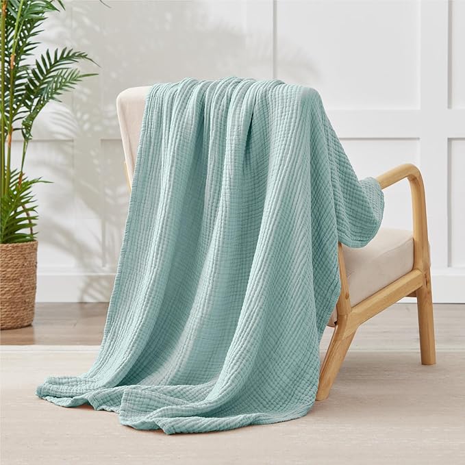 100% Cotton Muslin Blanket California King 120" x 90", 6 Layers Breathable and Lightweight Oversized Blankets for Bed, Soft Cooling Gauze Blanket for Adults All Season, Mint
