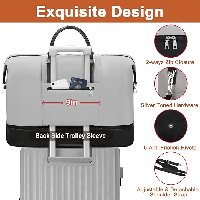 Travel Weekender Bag for Women, 21" Overnight Bag with Shoe Compartment 50L Large Travel Duffel Bag Carry On Tote for Weekend, Overnight, Business Trips, Water Resistant