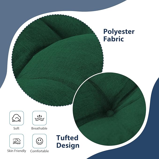 Chair Cushions for Dining Chairs, Seat Cushions for Kitchen Chairs, Indoor Seat Cushions with Ties, Tufted Foam Chair Pads, Non Slip Chair Cushions Set of 6, 15.5" x 15.5" x 4", Dark Green