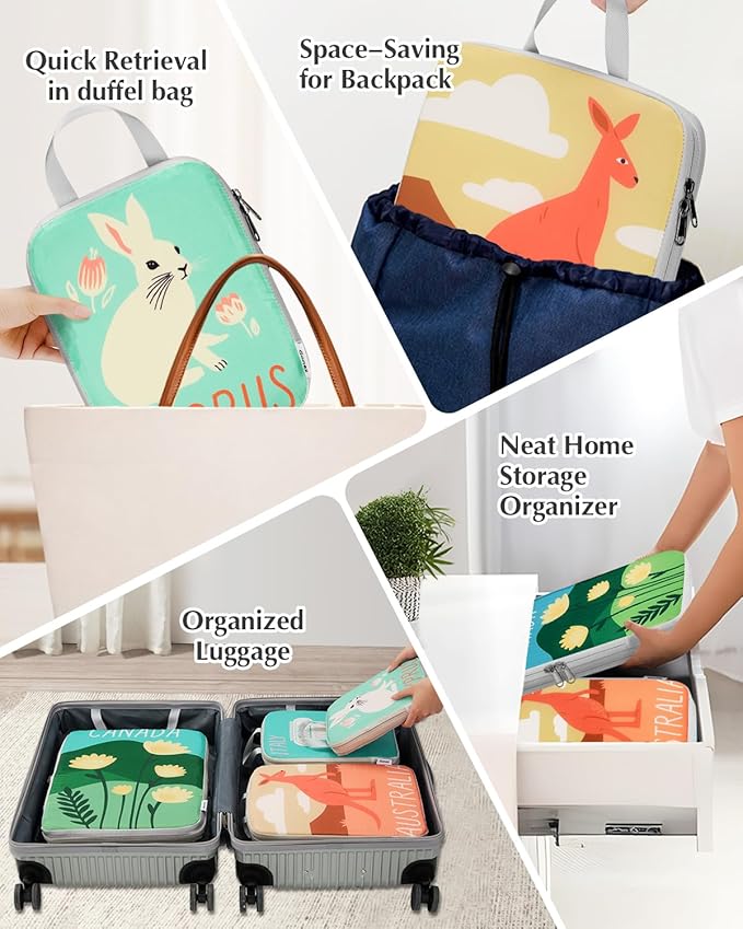 Gonex Compression Packing Cubes, 6pcs Expandable Storage Travel Luggage Bags Organizers with Shoe Bag Laundry Bag, Travel Cubes for Suitcase Carry On (Global Symbols)