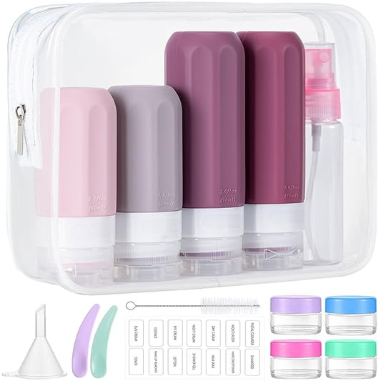 MODENGKONGJIAN 16 Pack Travel Bottles for Toiletries,TSA Approved Silicone Squeezable Travel Shampoo Bottles, 3oz Leak Proof Refillable Toiletry Cosmetic Containers (16PCS/Cranberry)