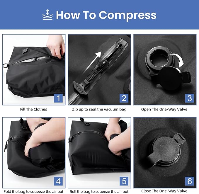 BAGAIL TPU Vacuum Bag for Travel, Reusable Compression Bag with IPX8 Waterproof Zipper, Save Space for Suitcase, Backpack and Carry on (Black, Large, N0 Pump)