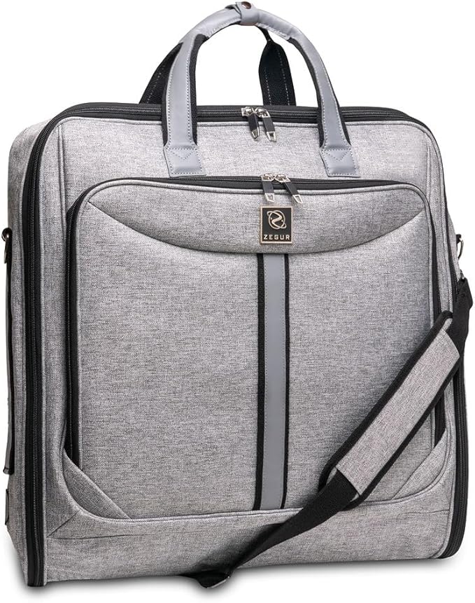 ZEGUR Premium Suit Garment Bag Carry On - Hangs 4 Suits - Travel & Business with Shoulder Strap and Laptop Compartment