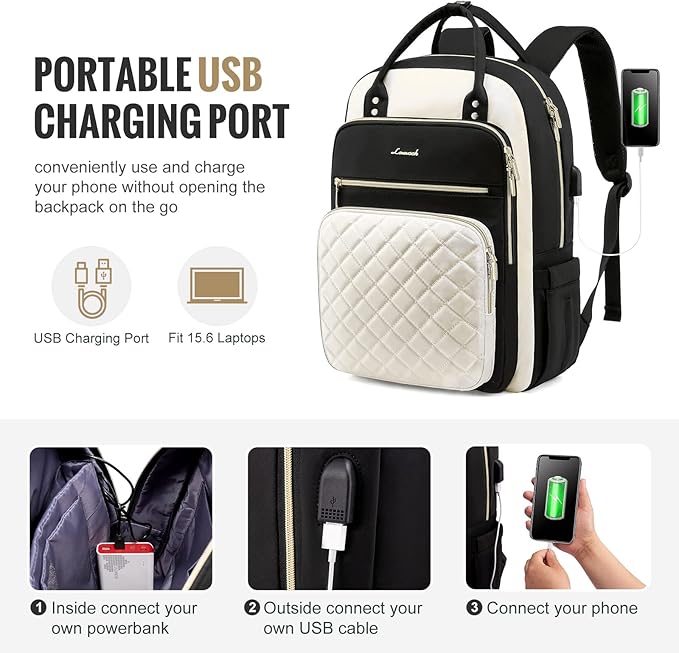 LOVEVOOK Laptop Backpack for Women, Water Resistant Travel Work Backpacks Purse Stylish College Business Teacher Nurse Computer Bag with USB Charging Port, Fits 15.6" Laptop