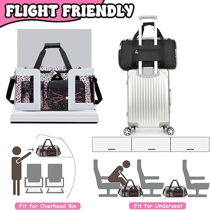 Kids Duffle Bag Girls Travel Bag Gifts for Girls Cat Gymnastics Dance Bags for Kids Overnight Sleepover Bags for Girl with Shoes Compartment