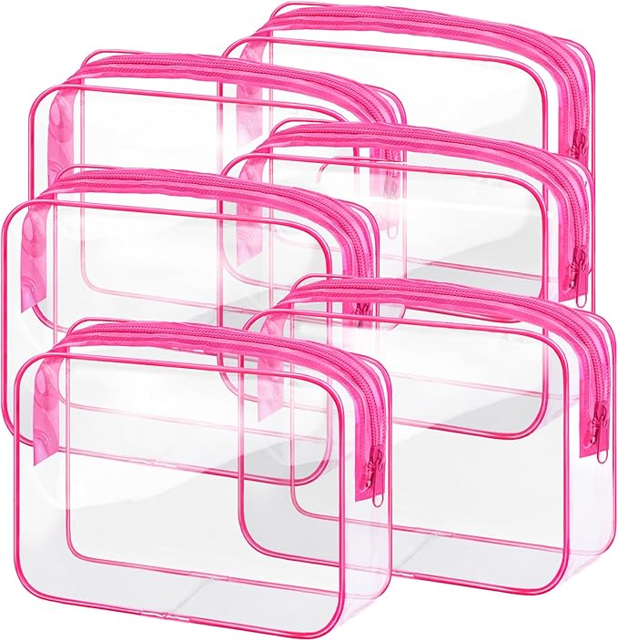 6 Pieces Clear Makeup Bags Bulk TSA Approved Toiletry Bag for Travel PVC Waterproof Clear Cosmetic Pouch with Zipper for Men and Women Carry-on Travel Essentials (Rose Red)