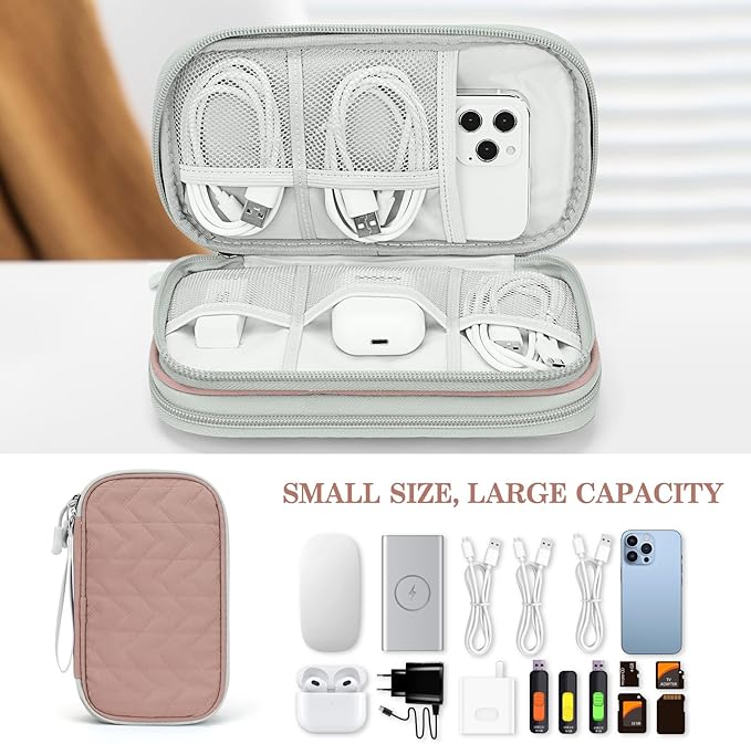 FYY Electronic Organizer, Travel Cable Organizer Bag Pouch Electronic Accessories Carry Case Portable Waterproof Double Layers All-in-One Storage Bag for Cable, Cord, Charger, Phone, Pattern Pink (M)