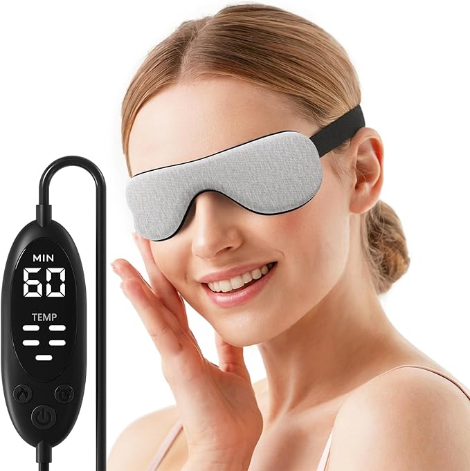 Heated Eye Mask – Warm Compress for Dry Eyes, USB Electric Heating Pad for Stye & Chalazion Eye Treatment, Eye Sleep Mask for Dark Circles and Puffiness Relief, FSA Eligible (Gray)