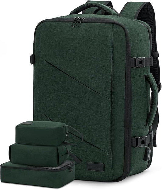 LOVEVOOK Carry on Travel Backpack, Large 40L for Men & Women Flight Approved with USB Charging Port&3 Packing Cubes, Large Suitcase Water Resistant Luggage Daypack Business Weekender Bag, Dark Green