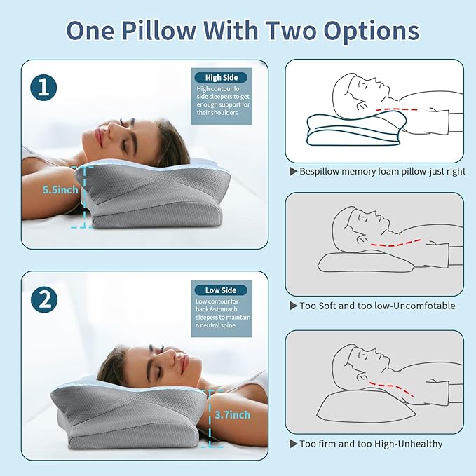 Cervical Neck Pillow for Pain Relief, Memory Foam Contour Orthopedic Pillow, Ergonomic Cooling Neck Support Pillow for Side Back Stomach Sleepers, Bed Pillow for Sleeping Comfort