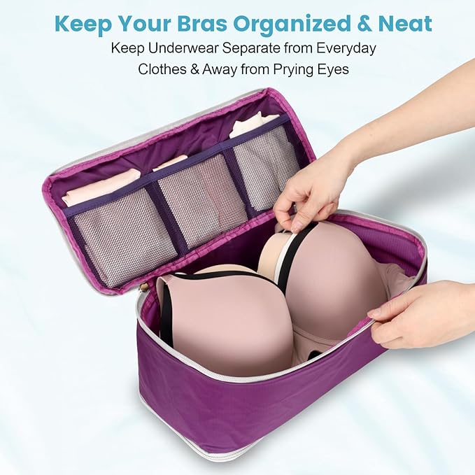 Cambond Compression Packing Cubes - 4 Set See Through Mesh Packing Cubes for Travel, Expandable Travel Essentials Packing Organizers for Carry on Suitcases with 3-in-1 Underwear Bag, Purple