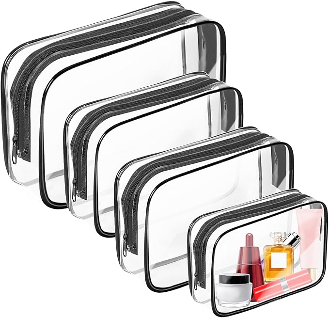 AURUZA Clear Makeup Bag,Portable Travel Toiletry Bags with Zipper, TSA Approved Clear Organizer Bags, PVC Cosmetic Pouch for Airport Airline Compliant