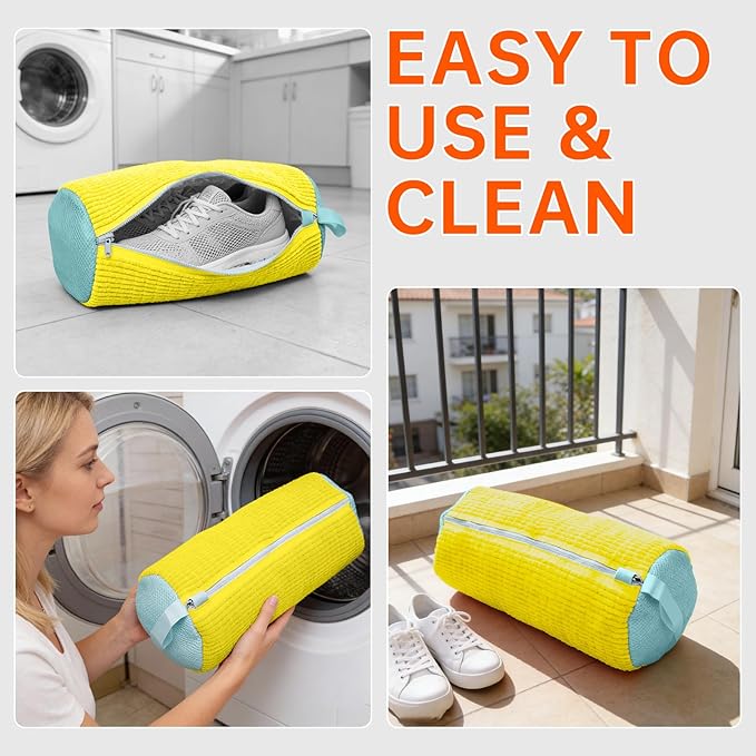 1PCS Shoes Washing Machine Bags, Laundry Shoe Bag for Washer and Dryer, Reusable and Durable Zipper Sneaker Shoe Washing Bag, Tennis Shoes Cleaning Bag for All Shoe Types (Yellow)