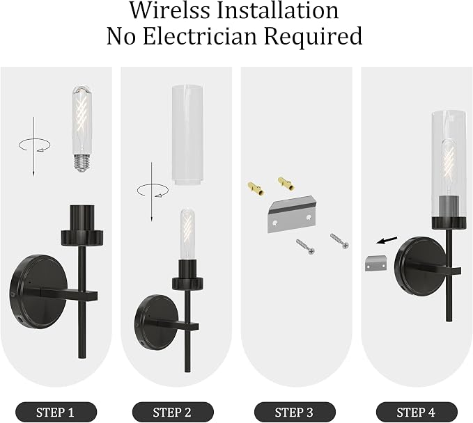 Black Battery Operated Wall Sconce Set of 2, Wireless Wall Sconces with Remote Control, Rechargeable 3000K Dimmable Wall Light for Bedroom Living Room Bathroom Hallway Entryway Stairwell