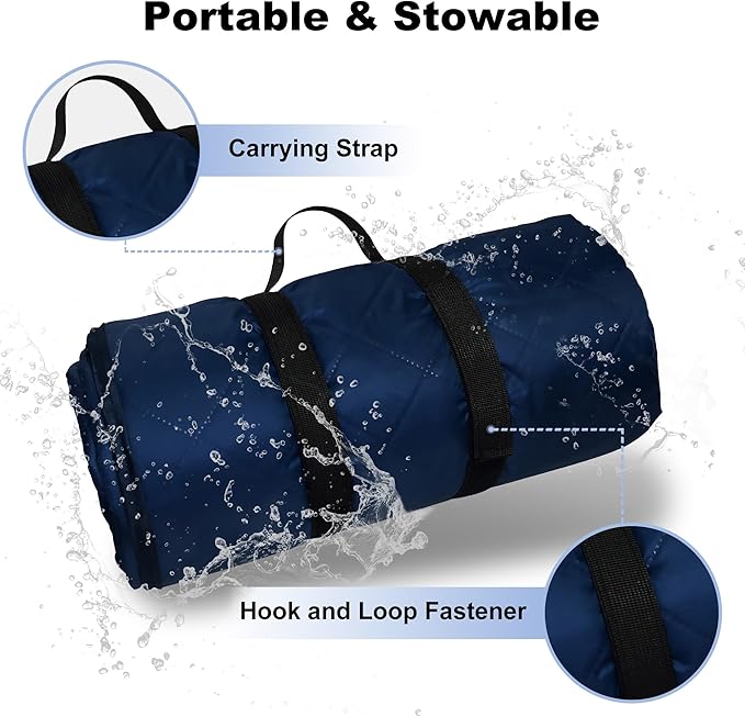 Waterproof Outdoor Blanket 62”X 51” Packable, Stadium Blankets for Camping with Sherpa Fleece Lining, Large Windproof Emergency Mat for Garss Picnic Hiking Road Trip, Machine Washable, Navy 300GSM