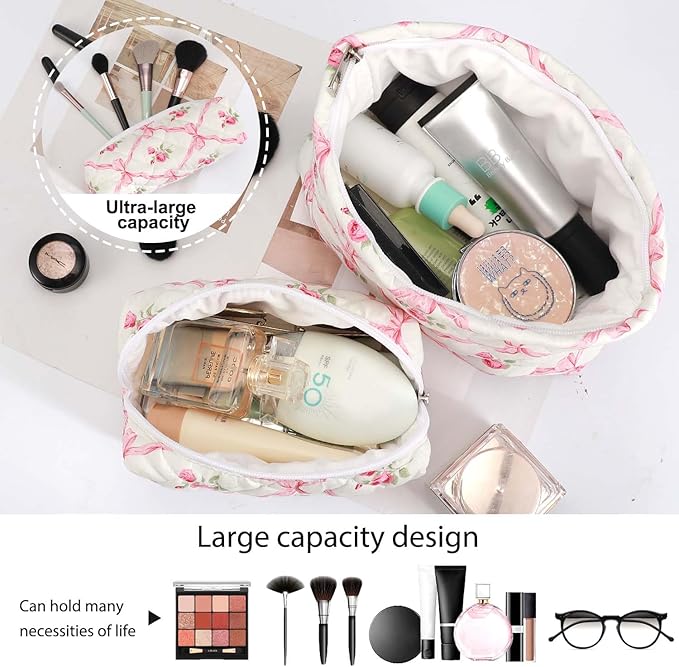 EIMMBD Makeup Bags 3 Pieces Large Capacity Floral Cosmetic Bag Travel Toiletry Bag Organizer Cute Makeup Bag Pouch Storage Bag for Women(Pink Floral)