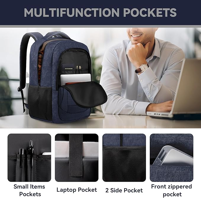 AREYTECO Laptop Backpack, 17 Inch Travel Backpack Airline Approved, Business Anti Theft Slim Sturdy Work Computer College High School Backpack Bag Fits 17.3 Inch Notebook for Men Women, Blue