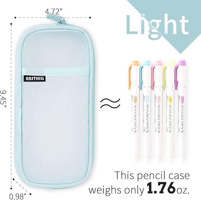 EASTHILL Grid Mesh Pen Pencil Case with Zipper Clear Makeup Color Pouch Cosmetics Bag Multi-Purpose Travel School Teen Girls and Boys Transparent Stationary Bag Office Organizer Box for Adluts(Green)