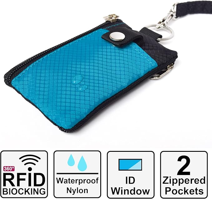 CHENSPRX Minimalist RFID Blocking Small Wallet with ID Window,WaterResistant Zip Id Case Wallet with Lanyard Keychain for Cards,Cash,Travel,Women,Men