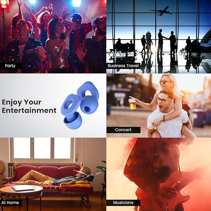 2 Pairs of Earplugs for Sleeping,Reusable Hearing Protection Ear Plugs with 8 Pairs Ear Tips & One Connector Cord,Soft Earplugs for Noise Reduction,Concert,Musician & Work - 25dB-30dB