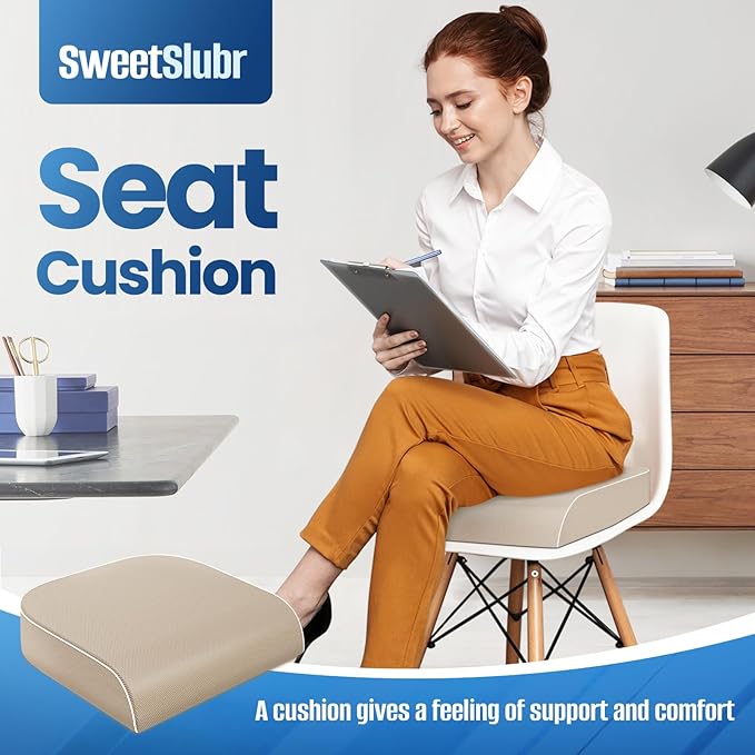Seat Cushion for Tailbone Pain Relief, Office Chair Cushion, Memory Foam Large Chair Cushion with Non-Slip Cover for Soft Support at Office Chair, Car Seat, Airplane Beige/Large