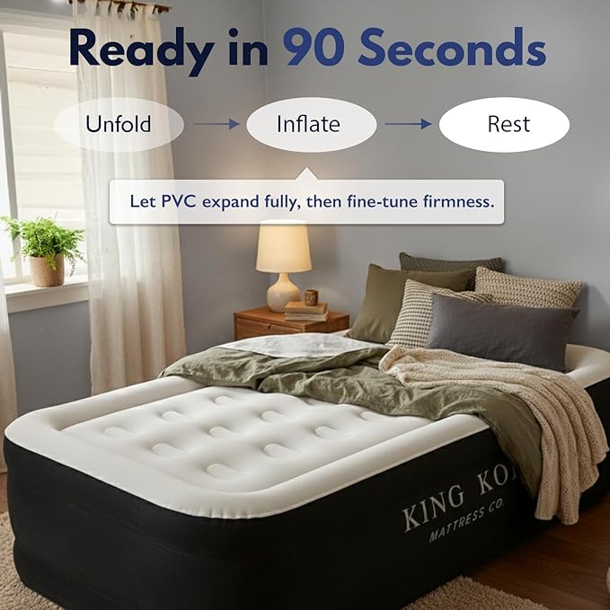 King Koil Luxury Twin Air Mattress with Built in Pump, 20” Double High Twin Size Premium Airbed, Inflatable Blow Up Mattress, Waterproof, 1-Year Warranty