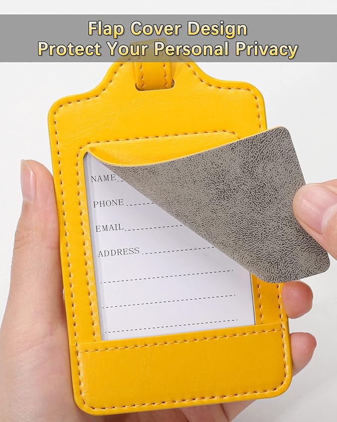 3 Pack Luggage Tags - Quick Install, Privacy Protection, Airplane Travel Essentials for Suitcases, Durable Leather - Yellow