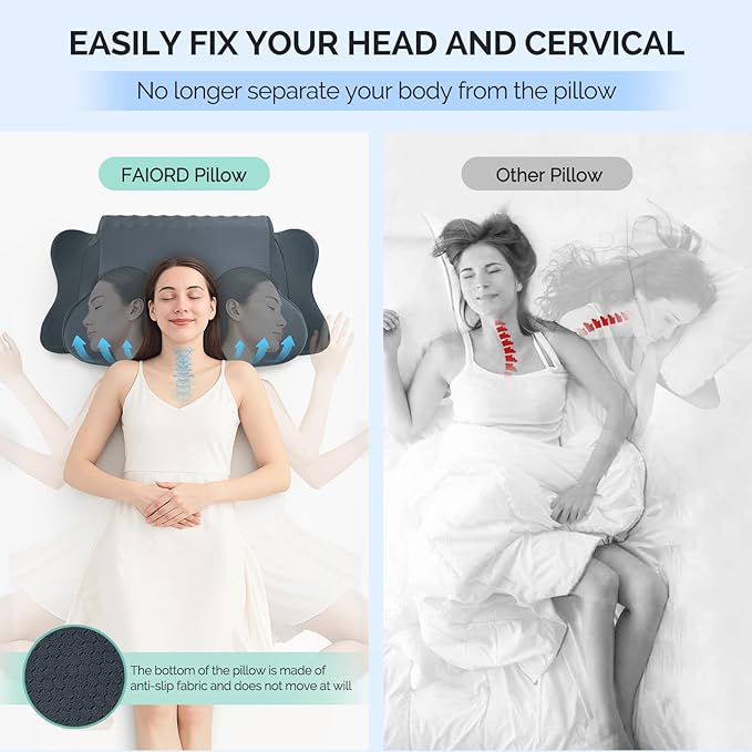 Cervical Pillow for Neck Pain Relief - Cooling Ergonomic Dual-Sided Orthopedic Neck Pillow with Ice Silk Pillowcase, Breathable Memory Foam Contour Pillow for Side, Back, Stomach Sleepers