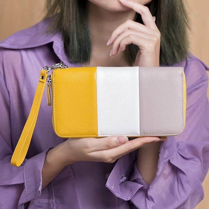 Moflycom Womens Wallet RFID Blocking Genuine Leather Multi Credit Card Large Capacity Zip Around Clutch Travel Purse Wristlet