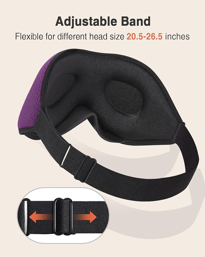 MABAO Sleep Mask for Side Sleeper, Eye Mask for Sleeping Women Men, 3D Contoured Cup No Eye Pressure 100% Light Blocking Sleeping Mask with Adjustable Strap Night Blindfold Flight, Travel, Nap, Purple