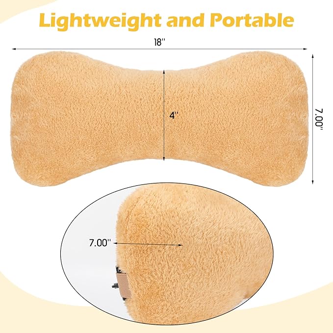 1 Pc Neck Pillow for Recliner Headrest Pillow Bone Shaped Chair Plush with Adjustable Strap Neck Support and Pain Relief Curve Head Cushion for Car Travel Airplane (Yellow)