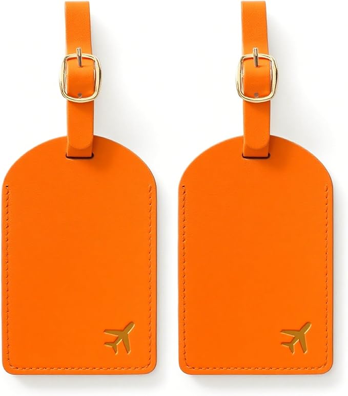 Luggage Tags for Suitcases, PU Leather Travel Tags for Luggage.(Orange)