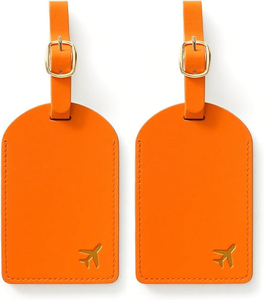 Luggage Tags for Suitcases, PU Leather Travel Tags for Luggage.(Orange)